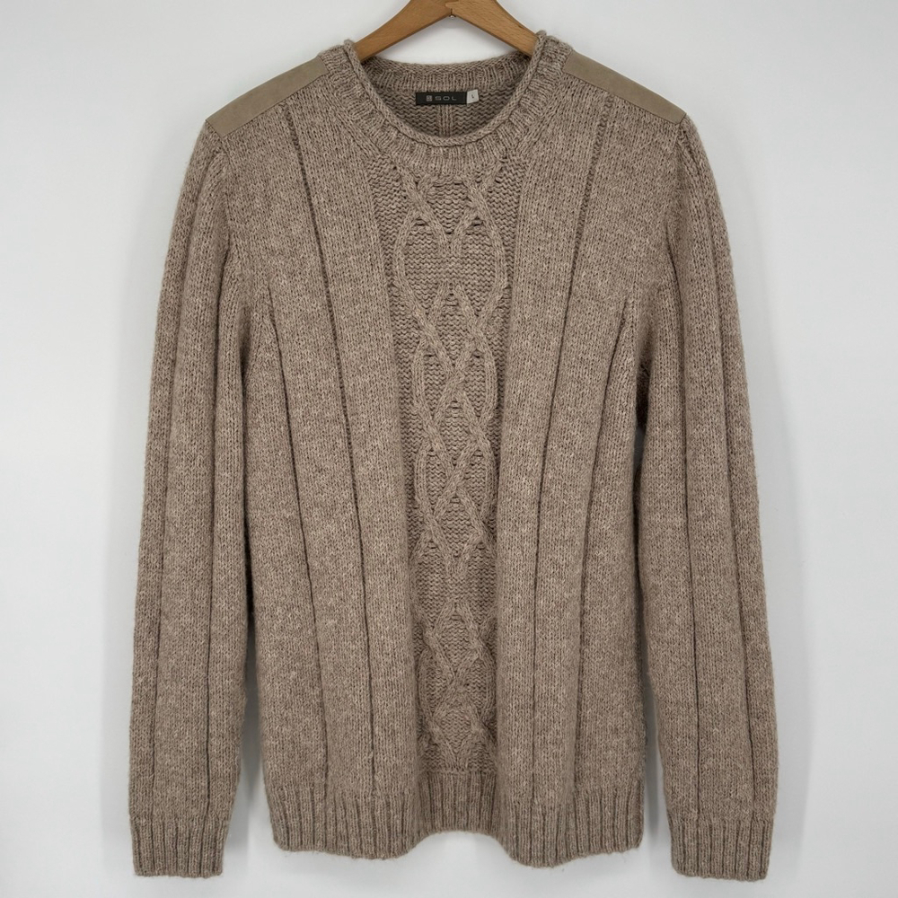 Men’s Sol Baby Alpaca Crewneck Sweater L Suede Trim